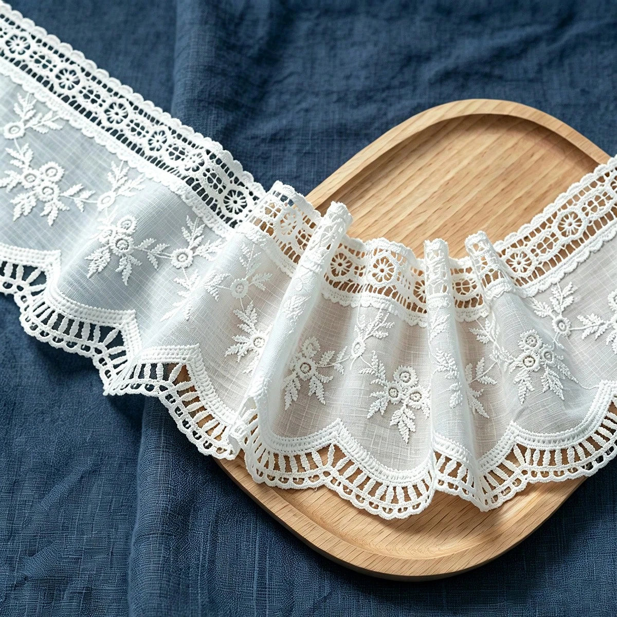 1 Yard White Embroidery Lace Trim 10.5cm Wide Floral Lace Fabric For Sewing DIY Clothing Decoration Accessories