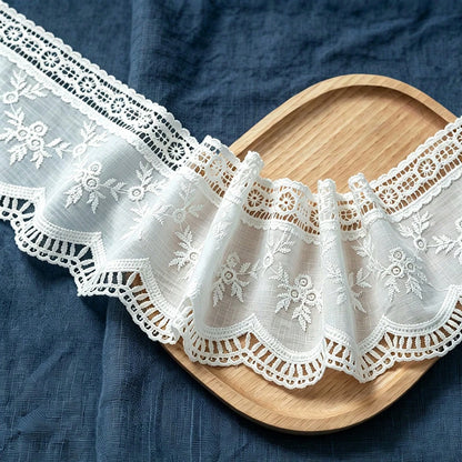 1 Yard White Embroidery Lace Trim 10.5cm Wide Floral Lace Fabric For Sewing DIY Clothing Decoration Accessories