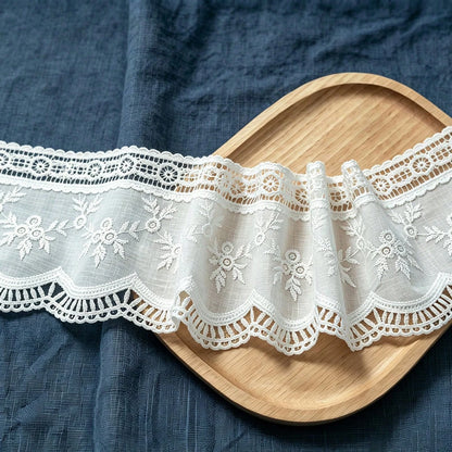 1 Yard White Embroidery Lace Trim 10.5cm Wide Floral Lace Fabric For Sewing DIY Clothing Decoration Accessories