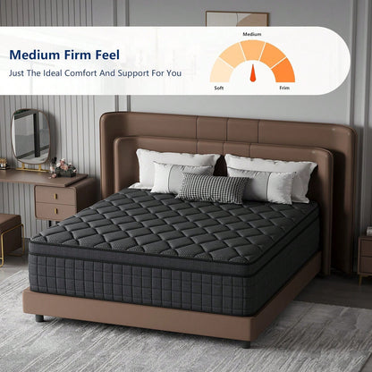 10/12/14 Inch Queen Hybrid Mattress In A Box, Pocket Spring, Breathable, Motion Isolation, Medium Firm