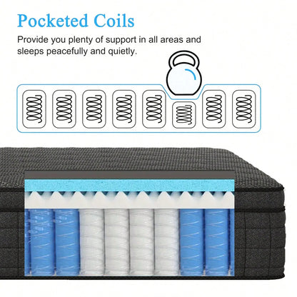 10/12/14 Inch Queen Hybrid Mattress In A Box, Pocket Spring, Breathable, Motion Isolation, Medium Firm