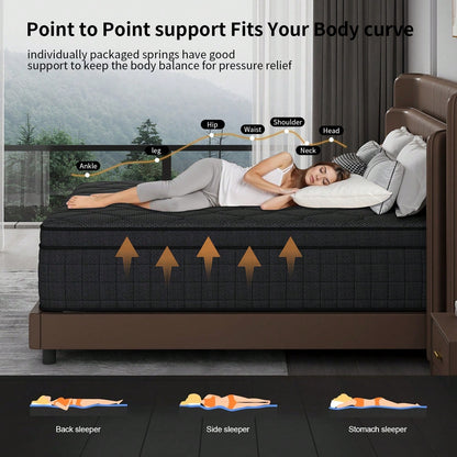 10/12/14 Inch Queen Hybrid Mattress In A Box, Pocket Spring, Breathable, Motion Isolation, Medium Firm