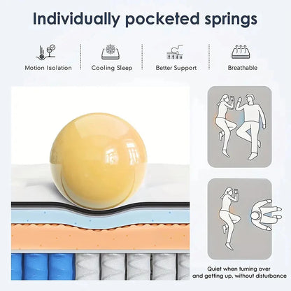 10/12/14 Inch Queen Hybrid Mattress In A Box, Pocket Spring, Breathable, Motion Isolation, Medium Firm