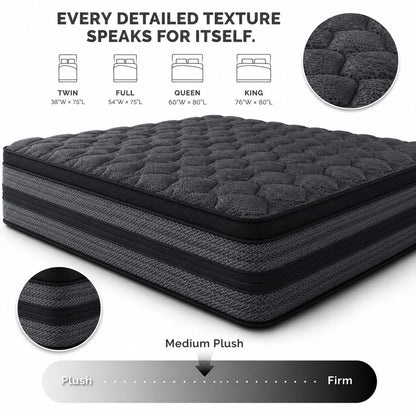 10"12"14" Queen Mattres Twin Full Queen King Size Bed Mattress In A Box, Hybrid Pocket Spring Breathable Cotton Layer Mattress For Motion Isolation & Silent Sleep, Lumbar Support & Pressure Relief, Me