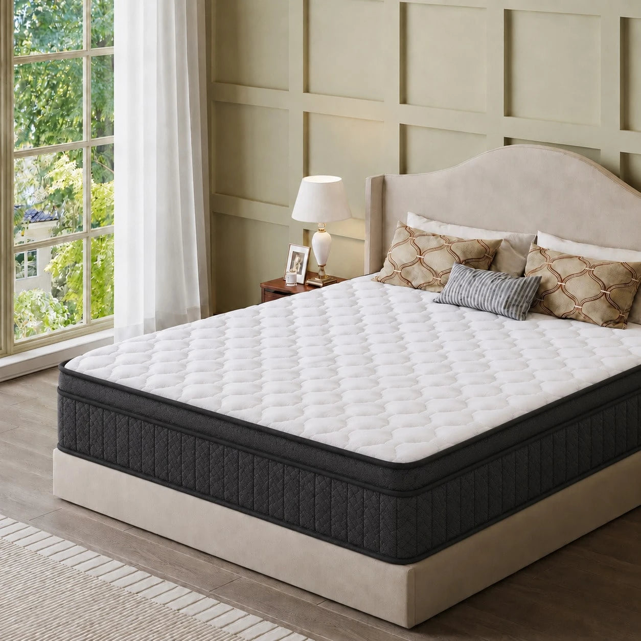 10"12"14" Queen Mattres Twin Full Queen King Size Bed Mattress In A Box, Hybrid Pocket Spring Breathable Cotton Layer Mattress For Motion Isolation & Silent Sleep, Lumbar Support & Pressure Relief, Me