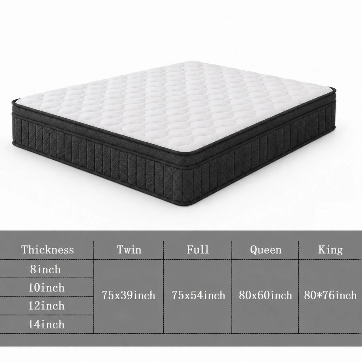 10"12"14" Queen Mattres Twin Full Queen King Size Bed Mattress In A Box, Hybrid Pocket Spring Breathable Cotton Layer Mattress For Motion Isolation & Silent Sleep, Lumbar Support & Pressure Relief, Me