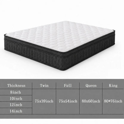 10"12"14" Queen Mattres Twin Full Queen King Size Bed Mattress In A Box, Hybrid Pocket Spring Breathable Cotton Layer Mattress For Motion Isolation & Silent Sleep, Lumbar Support & Pressure Relief, Me