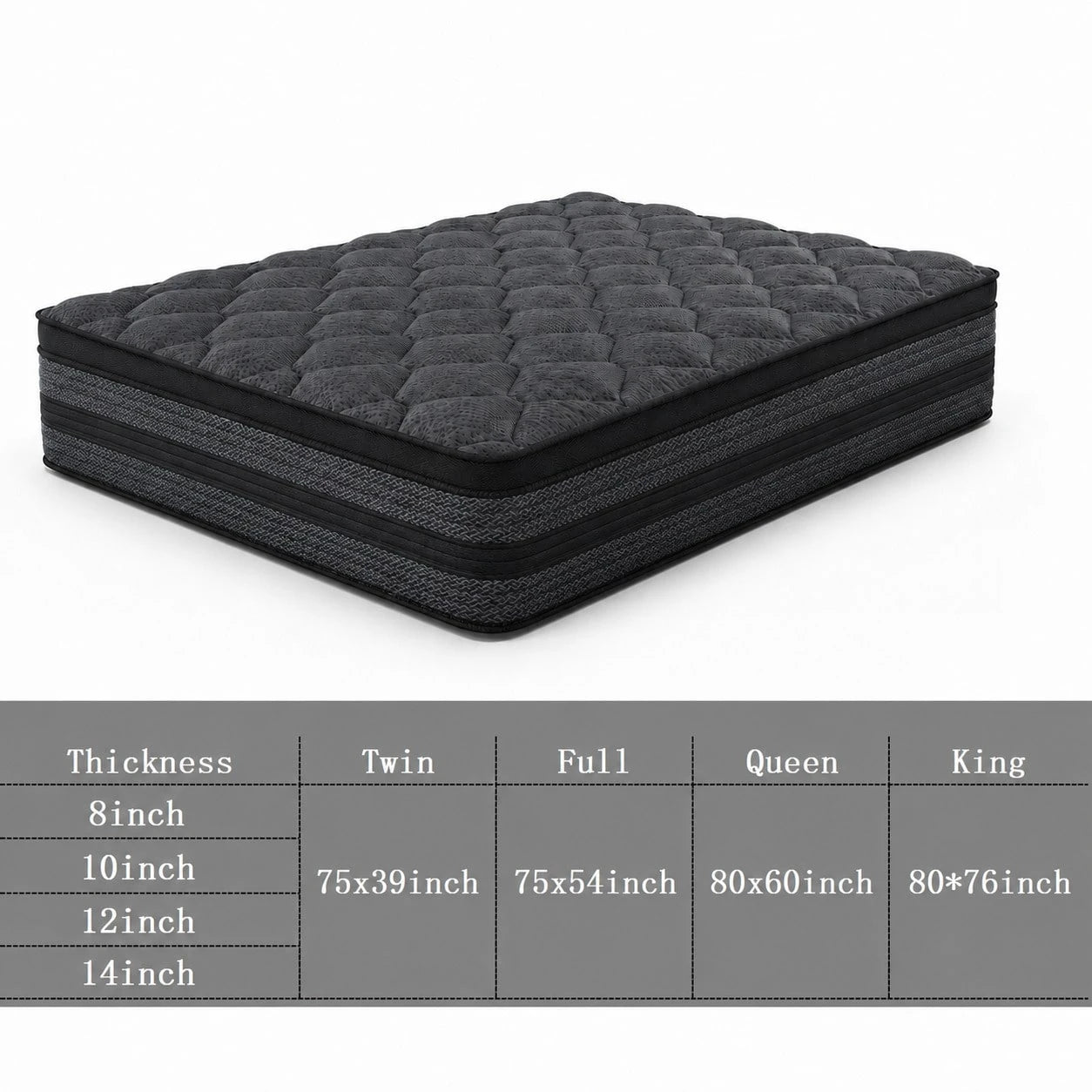 10"12"14" Queen Mattres Twin Full Queen King Size Bed Mattress In A Box, Hybrid Pocket Spring Breathable Cotton Layer Mattress For Motion Isolation & Silent Sleep, Lumbar Support & Pressure Relief, Me