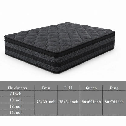 10"12"14" Queen Mattres Twin Full Queen King Size Bed Mattress In A Box, Hybrid Pocket Spring Breathable Cotton Layer Mattress For Motion Isolation & Silent Sleep, Lumbar Support & Pressure Relief, Me