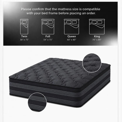 10"12"14" Queen Mattres Twin Full Queen King Size Bed Mattress In A Box, Hybrid Pocket Spring Breathable Cotton Layer Mattress For Motion Isolation & Silent Sleep, Lumbar Support & Pressure Relief, Me