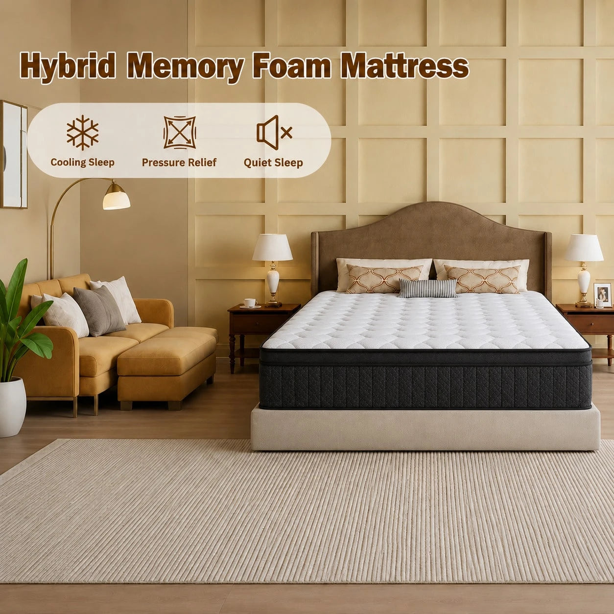 10"12"14" Queen Mattres Twin Full Queen King Size Bed Mattress In A Box, Hybrid Pocket Spring Breathable Cotton Layer Mattress For Motion Isolation & Silent Sleep, Lumbar Support & Pressure Relief, Me