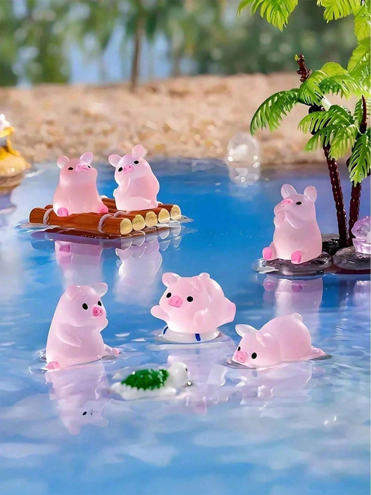 10/20/50pcs Mini Pink Resin Pig Figurines, Glow In The Dark Ocean Style Ornaments, Cute Small Gifts, For DIY Garden Decor, Fish Tank Accessories, Car Ornaments, Desk & Birthday Party Decor