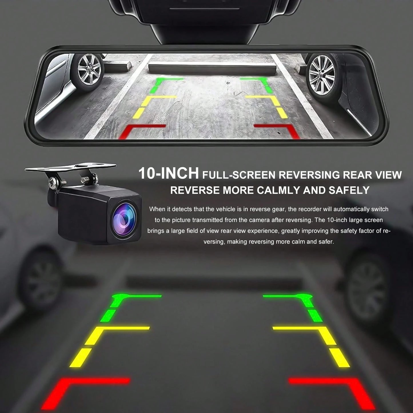 10-Inch Dashcam Dual Lens 1080P Front And Rear Camera, Waterproof & Reverse Parking Assistance Dual Cameras Offer 140° Wide-Angle View With Loop Recording Support Multiple Language Options. Suitable F