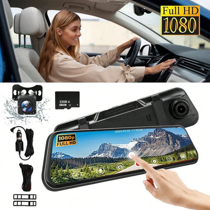 10-Inch Dashcam Dual Lens 1080P Front And Rear Camera, Waterproof & Reverse Parking Assistance Dual Cameras Offer 140° Wide-Angle View With Loop Recording Support Multiple Language Options. Suitable F