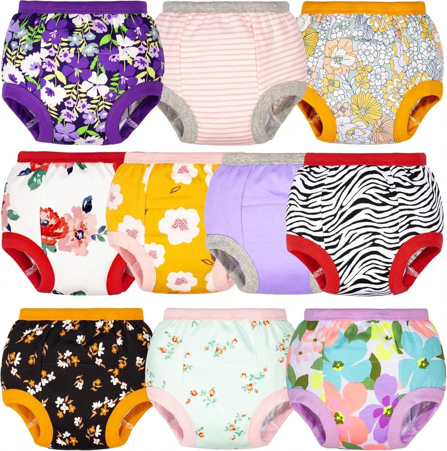 10-Pack Baby Girls Potty Training Pants, Soft Cotton Training Underwear For Toddlers, 12M-10Y