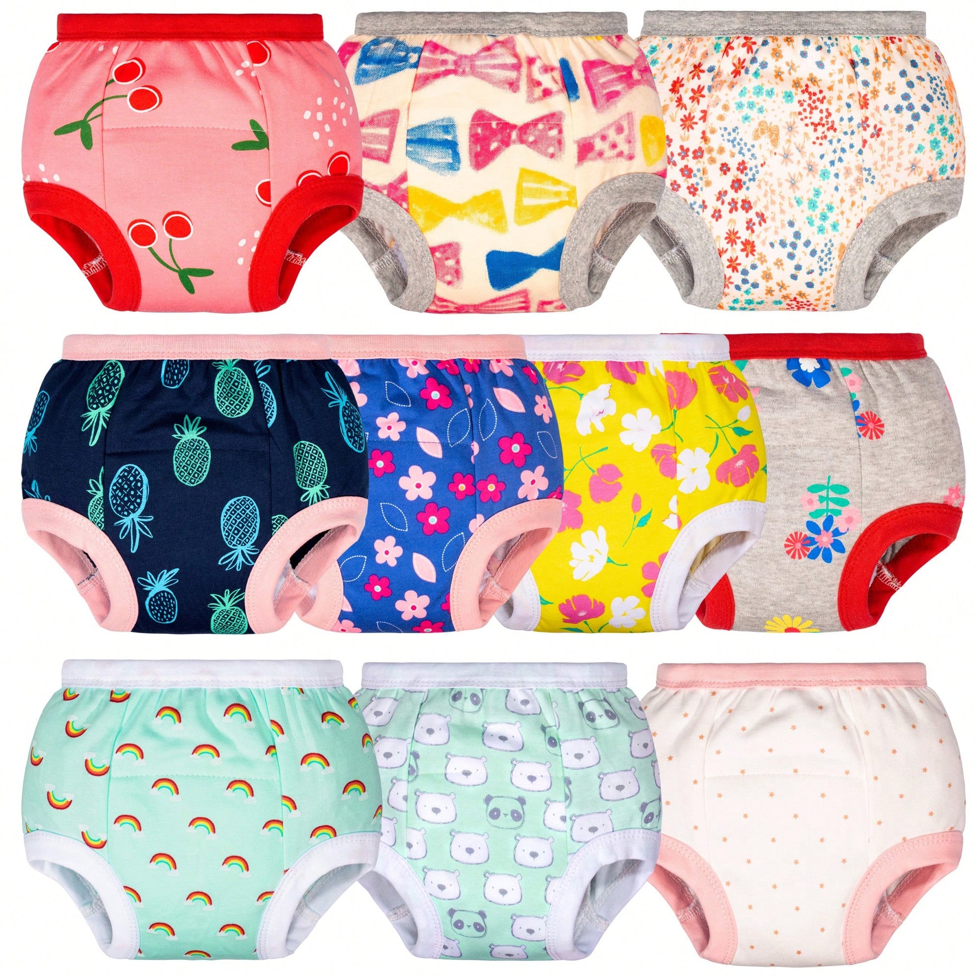 10-Pack Baby Girls Potty Training Pants, Soft Cotton Training Underwear For Toddlers, 12M-10Y