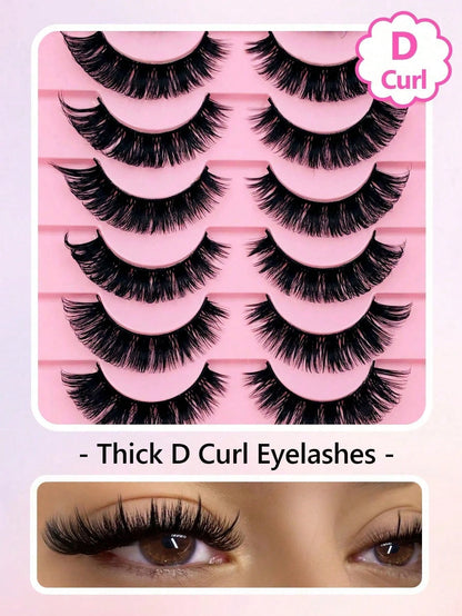 10 Pairs D Curl Russian Volume False Eyelashes, Dense & Natural, Fluffy & Full, Long & Thick, 3D Effect