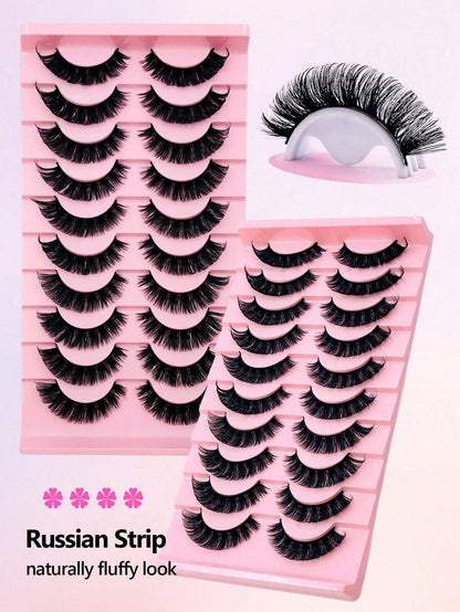 10 Pairs D Curl Russian Volume False Eyelashes, Dense & Natural, Fluffy & Full, Long & Thick, 3D Effect