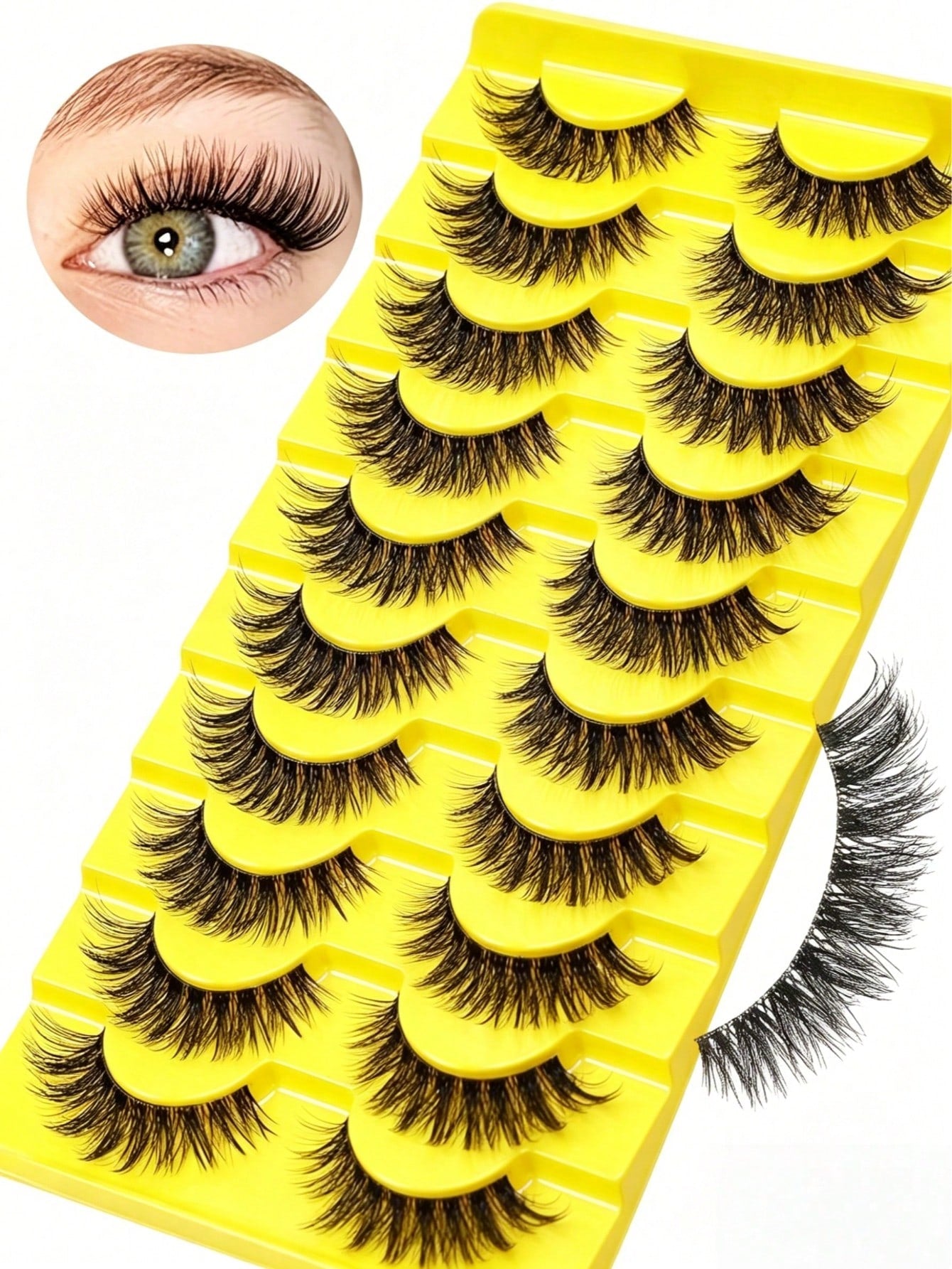 10 Pairs Of European And American Style Full False Eyelashes, Transparent Stem, Thick Curled Eyelashes