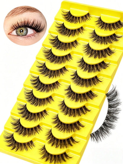 10 Pairs Of European And American Style Full False Eyelashes, Transparent Stem, Thick Curled Eyelashes