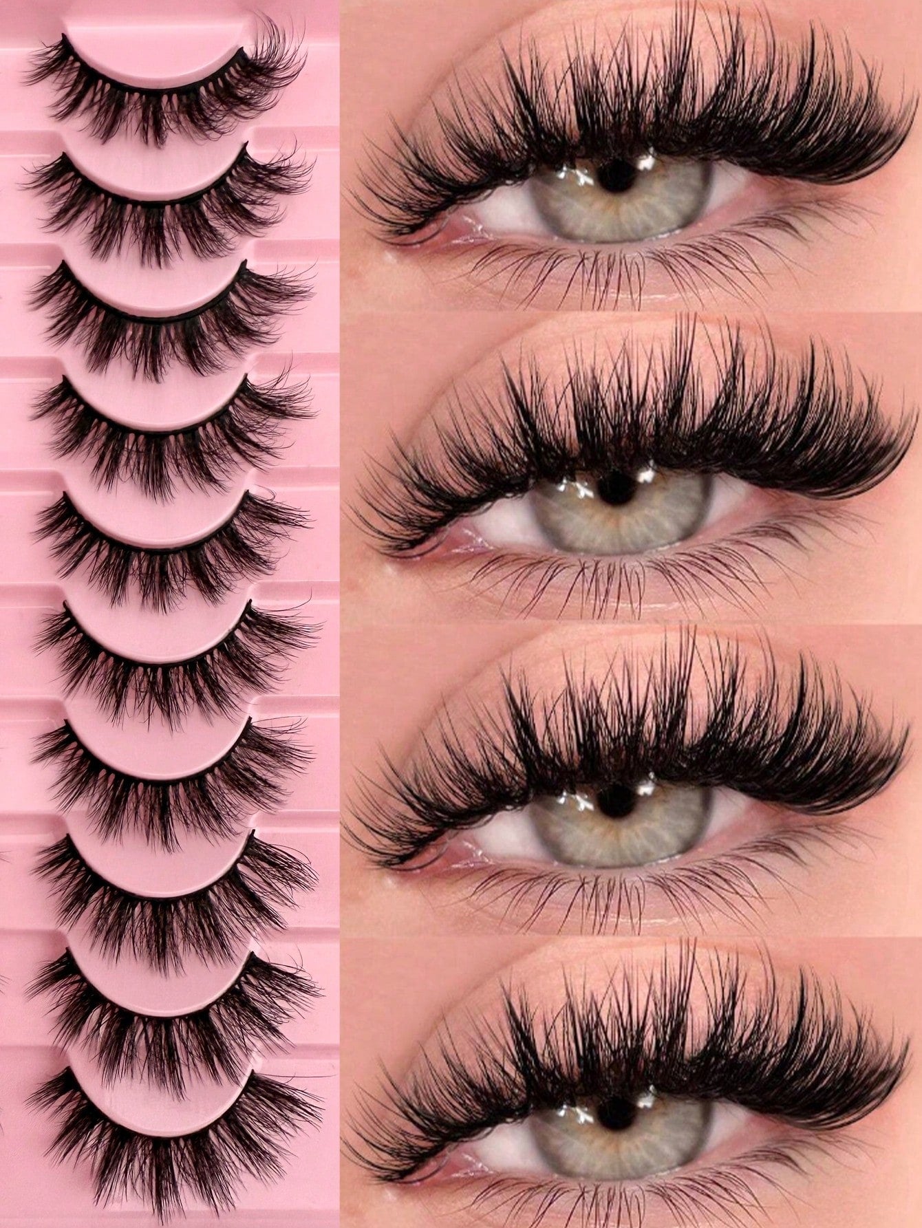 10 Pairs Of Natural False Eyelashes Thick 3D Fluffy Multi-Layer D Curl Russian Style Enlarged False Eyelashes High Curl Dense Whole Piece Eyelash Extension Travel Essential