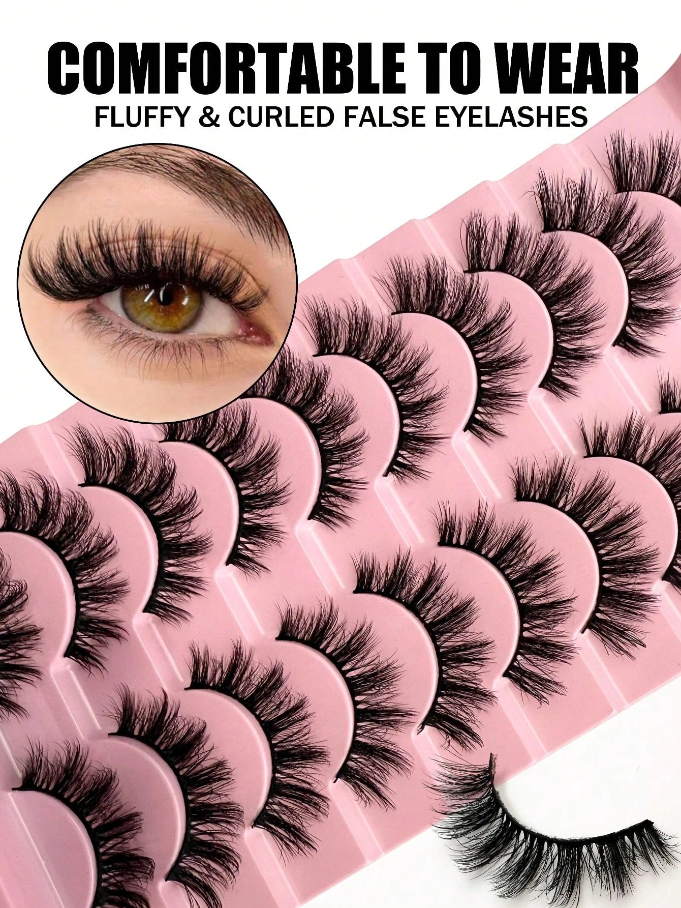 10 Pairs Of Natural False Eyelashes Thick 3D Fluffy Multi-Layer D Curl Russian Style Enlarged False Eyelashes High Curl Dense Whole Piece Eyelash Extension Travel Essential