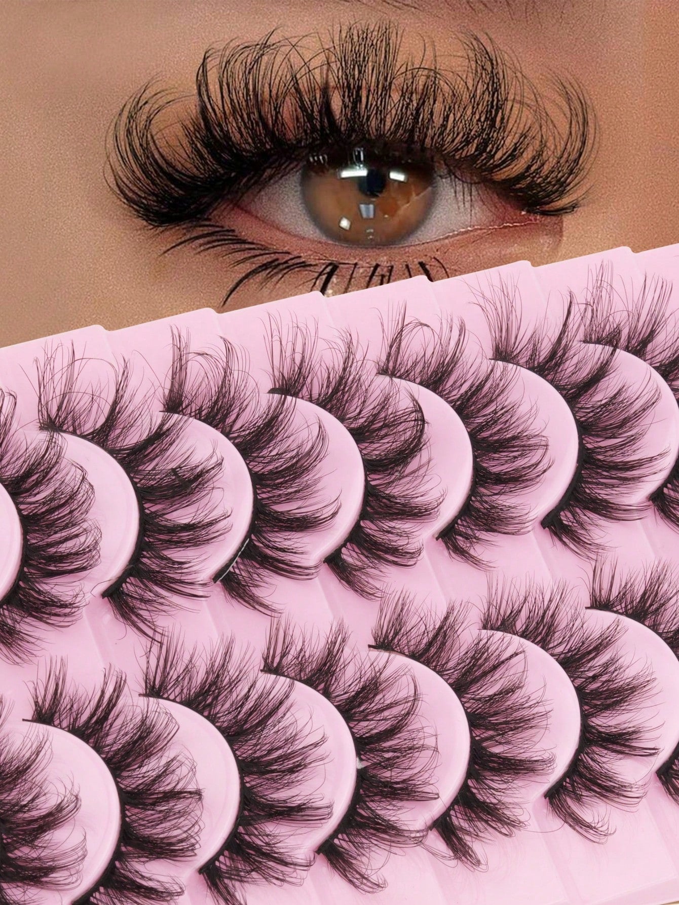 10 Pairs Of Natural False Eyelashes Thick 3D Fluffy Multi-Layer D Curl Russian Style Enlarged False Eyelashes High Curl Dense Whole Piece Eyelash Extension Travel Essential