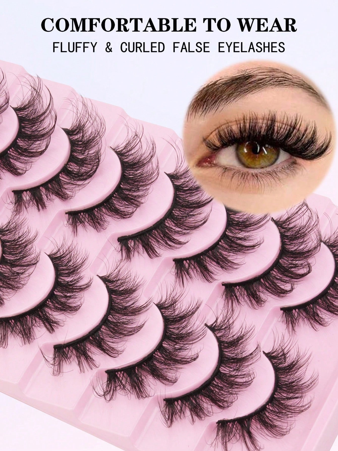 10 Pairs Of Natural False Eyelashes Thick 3D Fluffy Multi-Layer D Curl Russian Style Enlarged False Eyelashes High Curl Dense Whole Piece Eyelash Extension Travel Essential