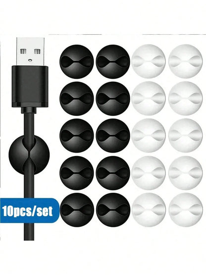 10 Pieces Silicone Cable Clamp, Desktop Data Cable Holder, Household Cable Clamp Organizer, Office And Car Charging Cable Organizer- Easy To Stick Design, Desktop, Charger Cable Winding Device, Cable