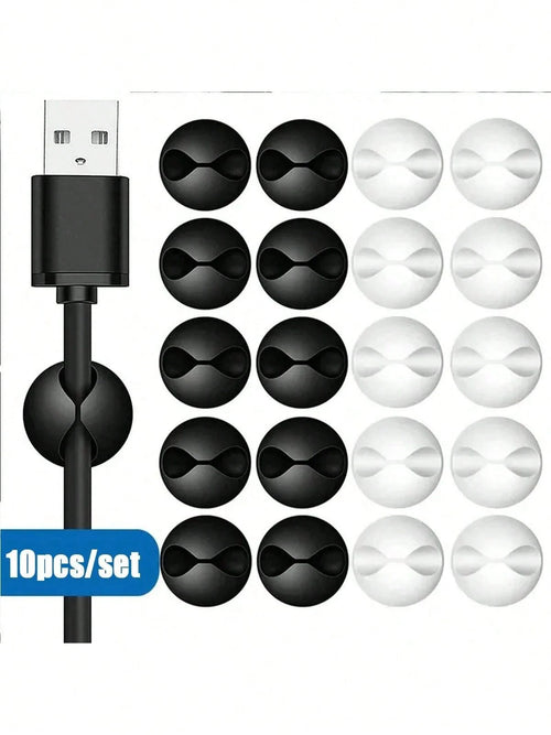 10 Pieces Silicone Cable Clamp, Desktop Data Cable Holder, Household Cable Clamp Organizer, Office And Car Charging Cable Organizer- Easy To Stick Design, Desktop, Charger Cable Winding Device, Cable