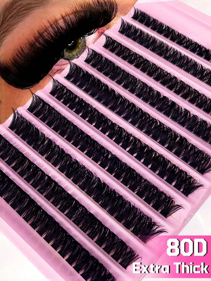 10 Rows 200pcs Individual Cluster Eyelashes 80D Curl 8-16mm DIY Eyelash Extension Kit Natural Thick Fluffy Slim Lightweight Soft Reusable False Eyelashes Suitable For Beginners Home Daily Makeup Weddi