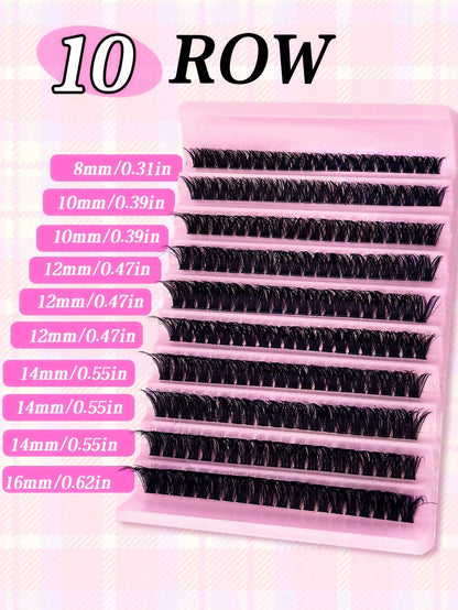 10 Rows 200pcs Individual Cluster Eyelashes 80D Curl 8-16mm DIY Eyelash Extension Kit Natural Thick Fluffy Slim Lightweight Soft Reusable False Eyelashes Suitable For Beginners Home Daily Makeup Weddi