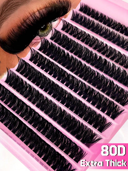 10 Rows 200pcs Individual Cluster Eyelashes 80D Curl 8-16mm DIY Eyelash Extension Kit Natural Thick Fluffy Slim Lightweight Soft Reusable False Eyelashes Suitable For Beginners Home Daily Makeup Weddi