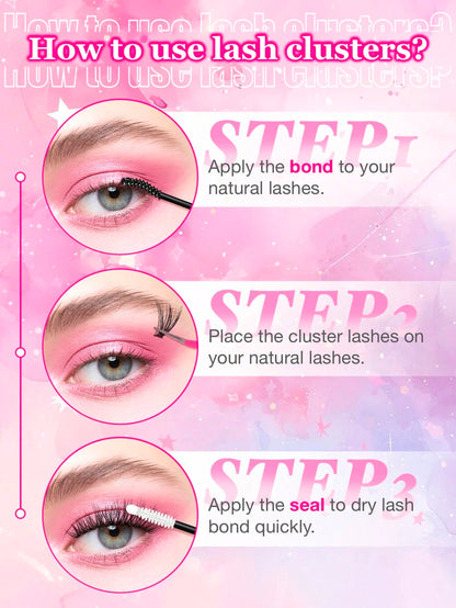 10 Rows 200pcs Individual Cluster Eyelashes 80D Curl 8-16mm DIY Eyelash Extension Kit Natural Thick Fluffy Slim Lightweight Soft Reusable False Eyelashes Suitable For Beginners Home Daily Makeup Weddi