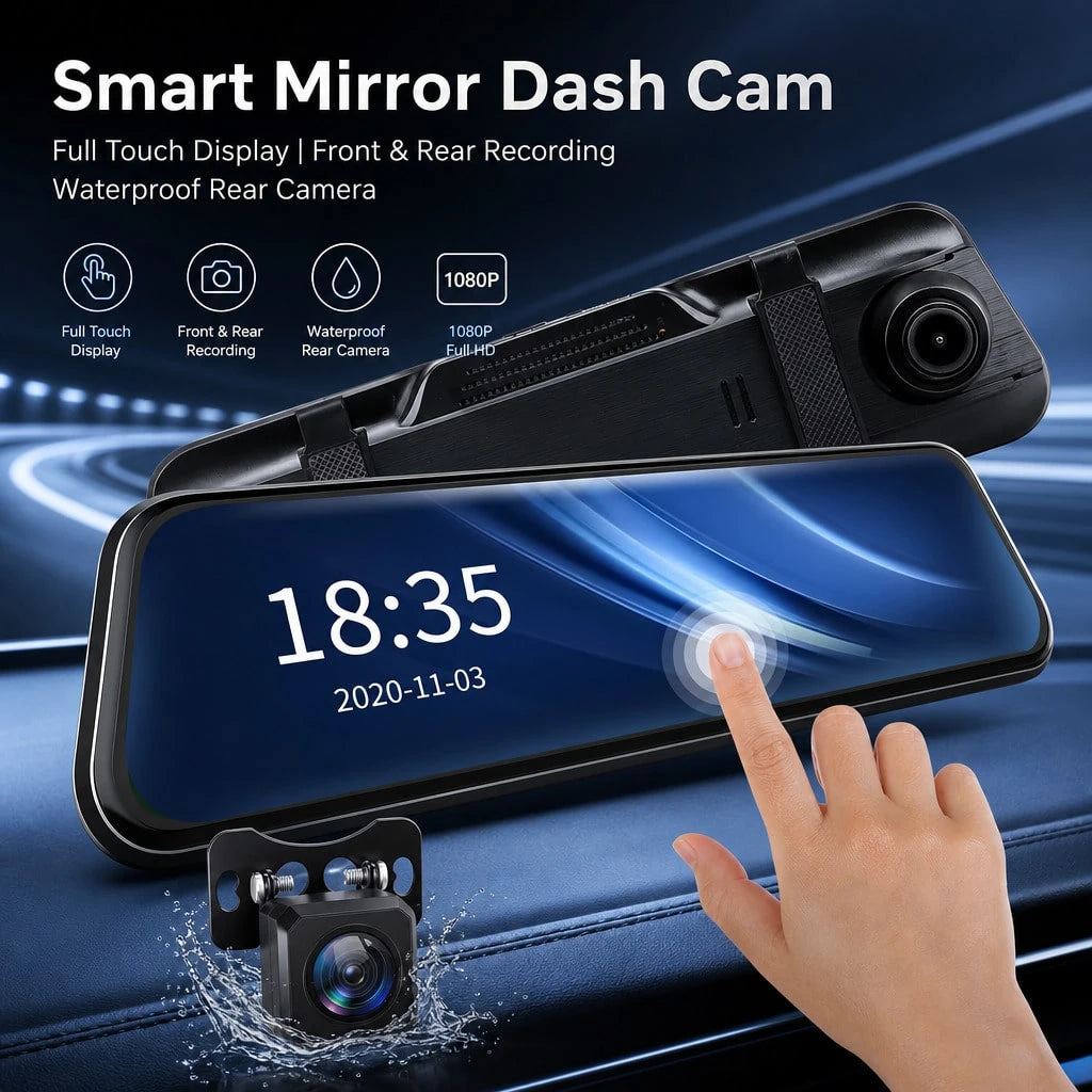 10" Touch Screen Mirror Dash Cam, Car Dashboard Camera Front Rear With 1080P Full HD Backup Camera, 140° Wide Angle, Night Vision, G-Sensor, Loop Recording, Parking Monitor For Vehicles, Does Not Incl