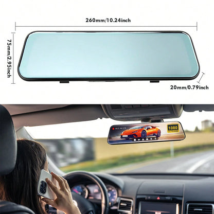 10" Touch Screen Mirror Dash Cam, Car Dashboard Camera Front Rear With 1080P Full HD Backup Camera, 140° Wide Angle, Night Vision, G-Sensor, Loop Recording, Parking Monitor For Vehicles, Does Not Incl