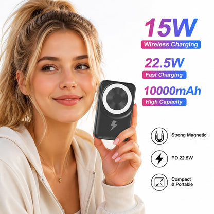 10000mAh Foldable Kickstand Magnetic Portable Charger, Built-In Lightning & USB C Cables 15W Wireless Charging 22.5W Fast Charging, Travel Essentials Camping Essentials College Dorm Essentials Back To
