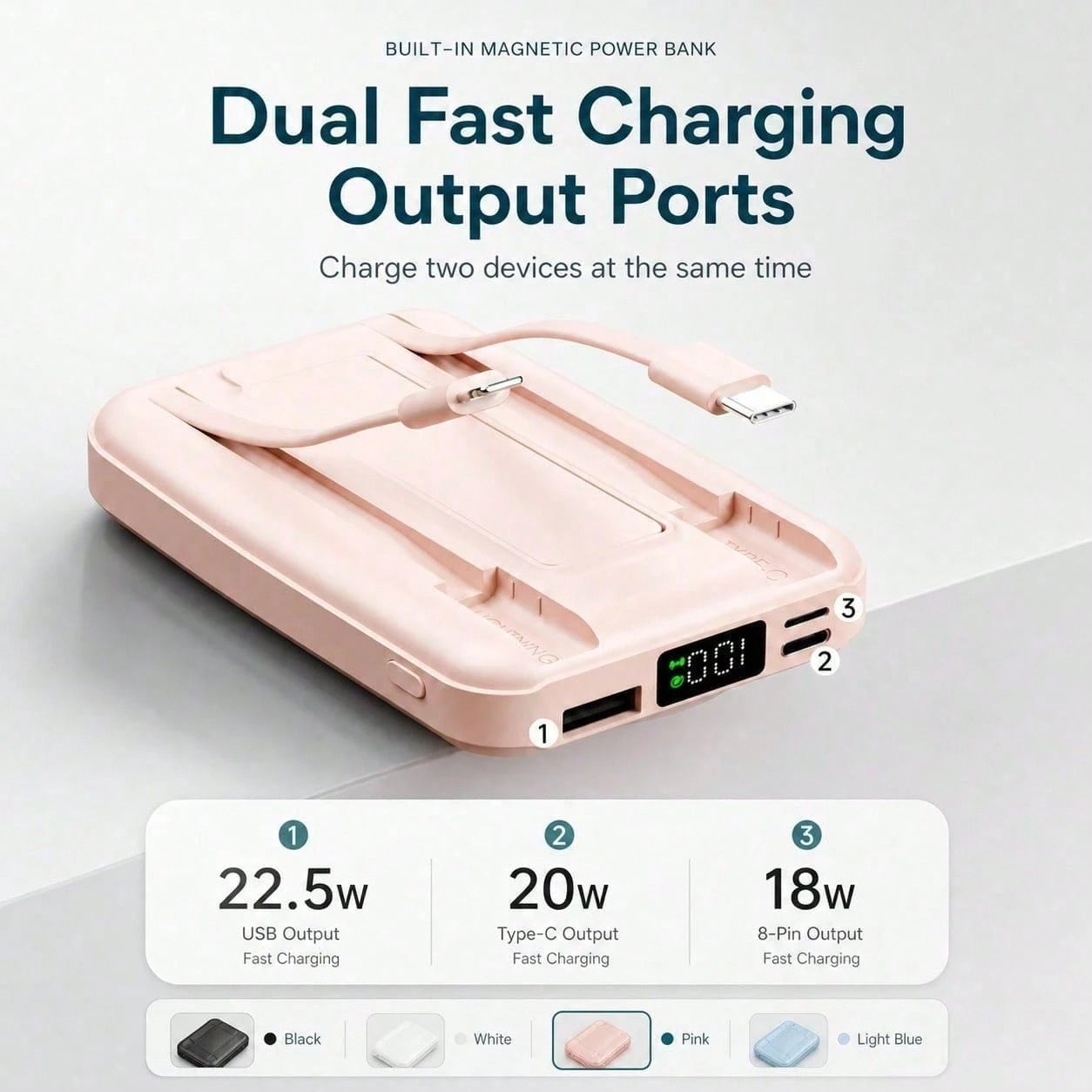 10000mAh Magnetic Charger Portable Power Bank With Stand, Foldable Kickstand Integrated Dual Cables 15W Wireless Charging 22.5W Fast Wired Charging, Travel Essentials Camping Gear College Essentials B