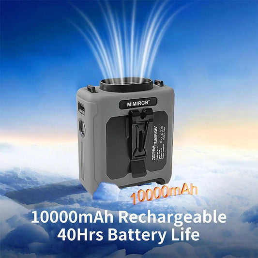 10000mAh Portable Waist Fan, 40H Cooling Personal Wearable Fan With Double Clamp, Flashlight, 5-Speed, Rechargeable Battery Powered Belt Fan For Outdoor Work, Travel, Fishing