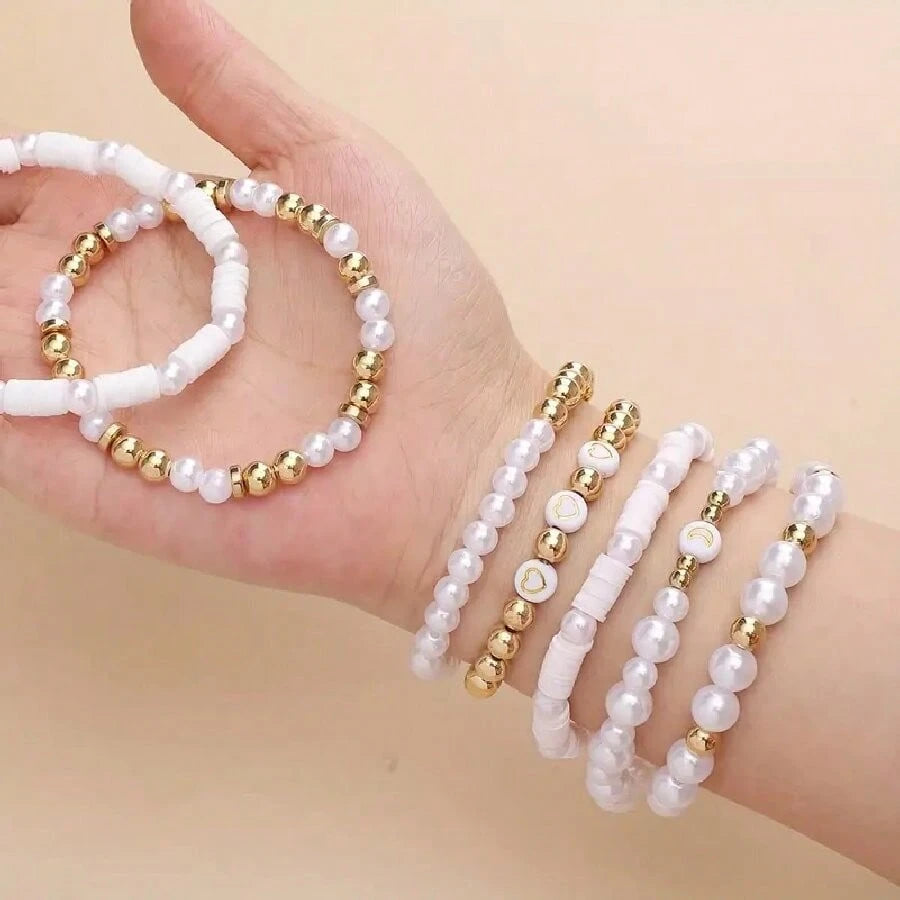 1000pcs DIY Faux Pearl Bracelet Making Kit, Includes Daisy Charms, Acrylic Gold Letter Beads, Alloy Charms, Heart-Shaped Gold Beads, Pastoral Style Women's Jewelry Making Material Pack