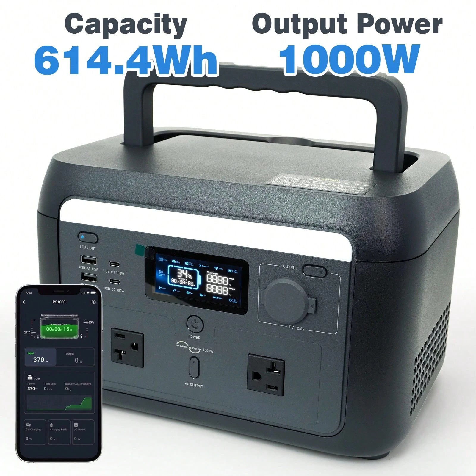 1000W/614.4Wh Portable Power Station- LiFePO4 Battery Power Generator, Super Fast Chaging Solar Generator, Emergency Power Source For Camping, Power Outage & Off-Grid, Home Emergency Backup, Outdoor