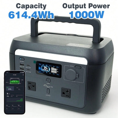 1000W/614.4Wh Portable Power Station- LiFePO4 Battery Power Generator, Super Fast Chaging Solar Generator, Emergency Power Source For Camping, Power Outage & Off-Grid, Home Emergency Backup, Outdoor