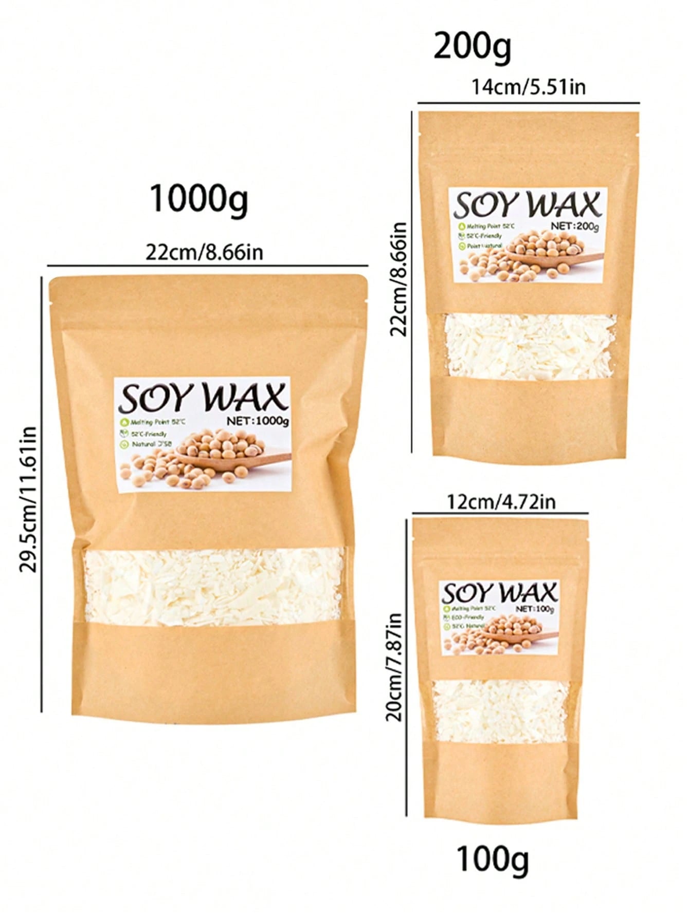 100g/200g/1000g Soy Wax, DIY Candle Making Material, 0.22lb/0.44lb/2.2lb Soy Wax, Candle Making Supplies