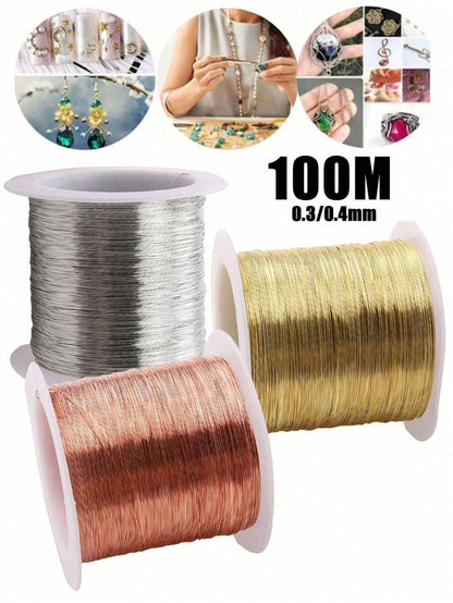 100m DIY Metal Bead String, Suitable For Making Hair Clips, Jewelry Weaving, Shaping, Metal Wire Floral Packaging, Line Crafts, Jewelry Accessories And Gold Wire, Perfectly Matched For Various Bracele