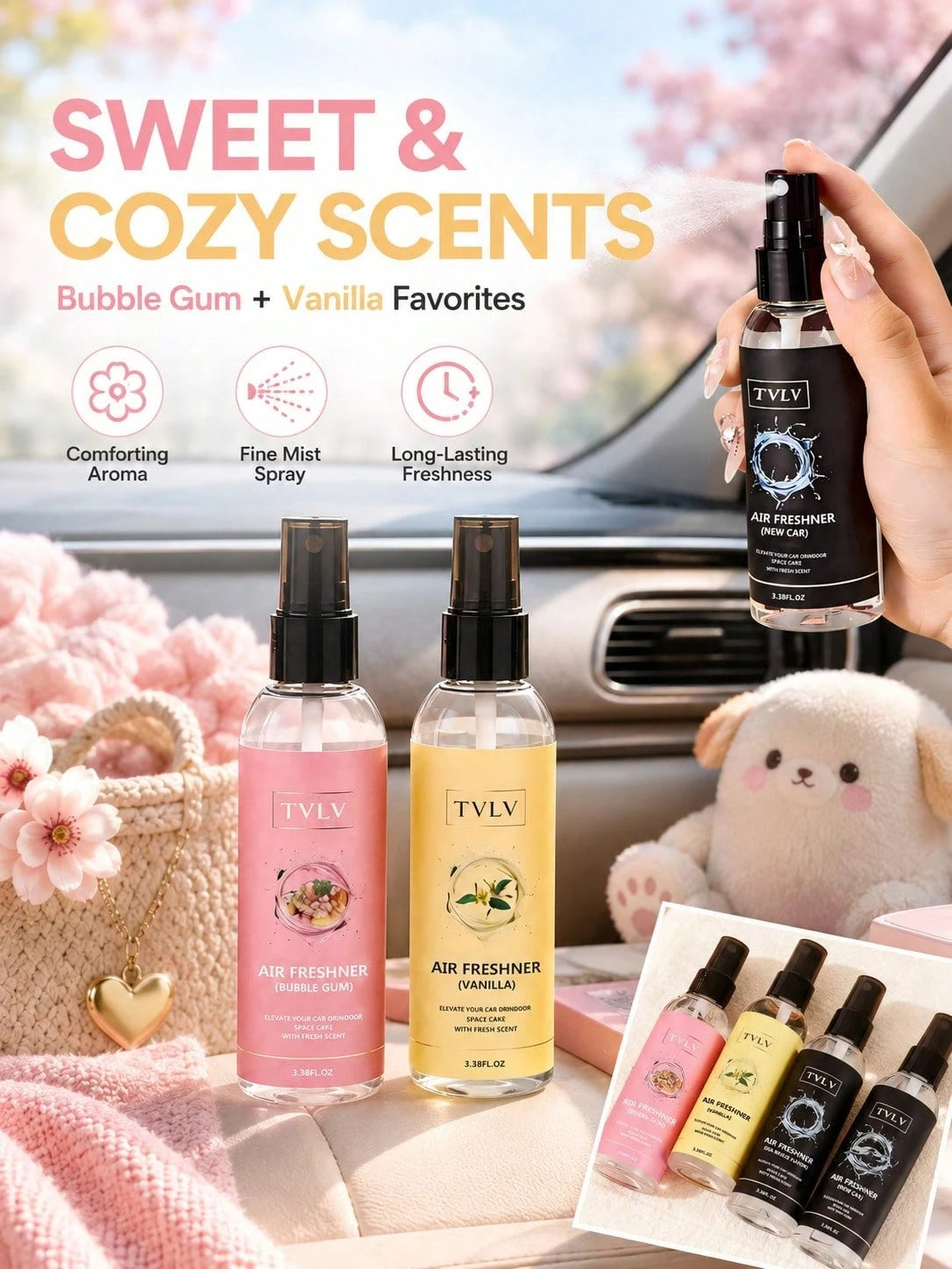 100ml Air Freshener Spray, Jasmine & Sea Breeze Scent, Long-Lasting Fragrance, Alcohol-Free Odor Eliminator, Essential Car Deodorizer, Cute Car Accessory For Women, Fashionable Car Decor, Suitable For