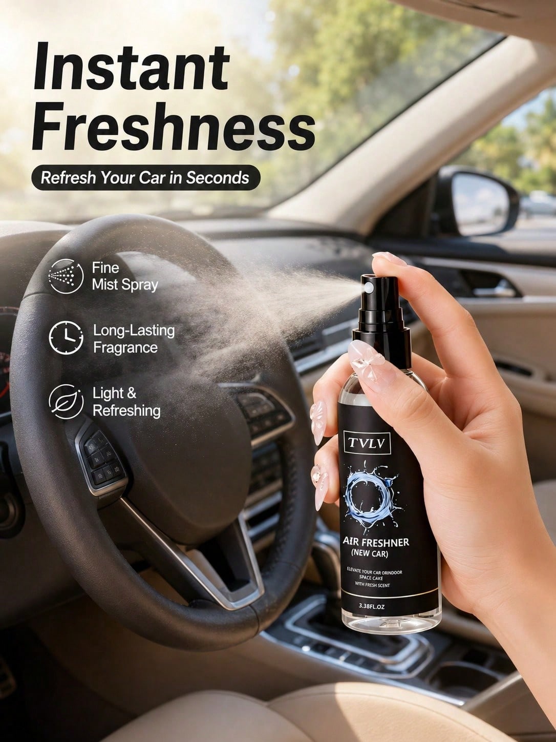 100ml Air Freshener Spray, Jasmine & Sea Breeze Scent, Long-Lasting Fragrance, Alcohol-Free Odor Eliminator, Essential Car Deodorizer, Cute Car Accessory For Women, Fashionable Car Decor, Suitable For