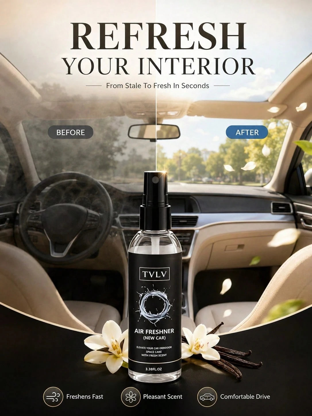 100ml Air Freshener Spray, Jasmine & Sea Breeze Scent, Long-Lasting Fragrance, Alcohol-Free Odor Eliminator, Essential Car Deodorizer, Cute Car Accessory For Women, Fashionable Car Decor, Suitable For