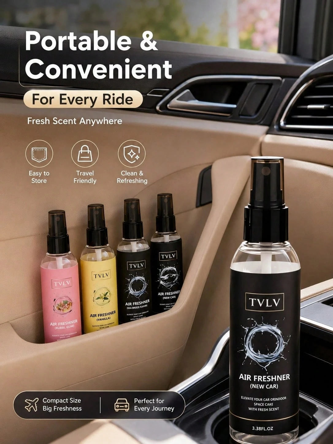 100ml Air Freshener Spray, Jasmine & Sea Breeze Scent, Long-Lasting Fragrance, Alcohol-Free Odor Eliminator, Essential Car Deodorizer, Cute Car Accessory For Women, Fashionable Car Decor, Suitable For