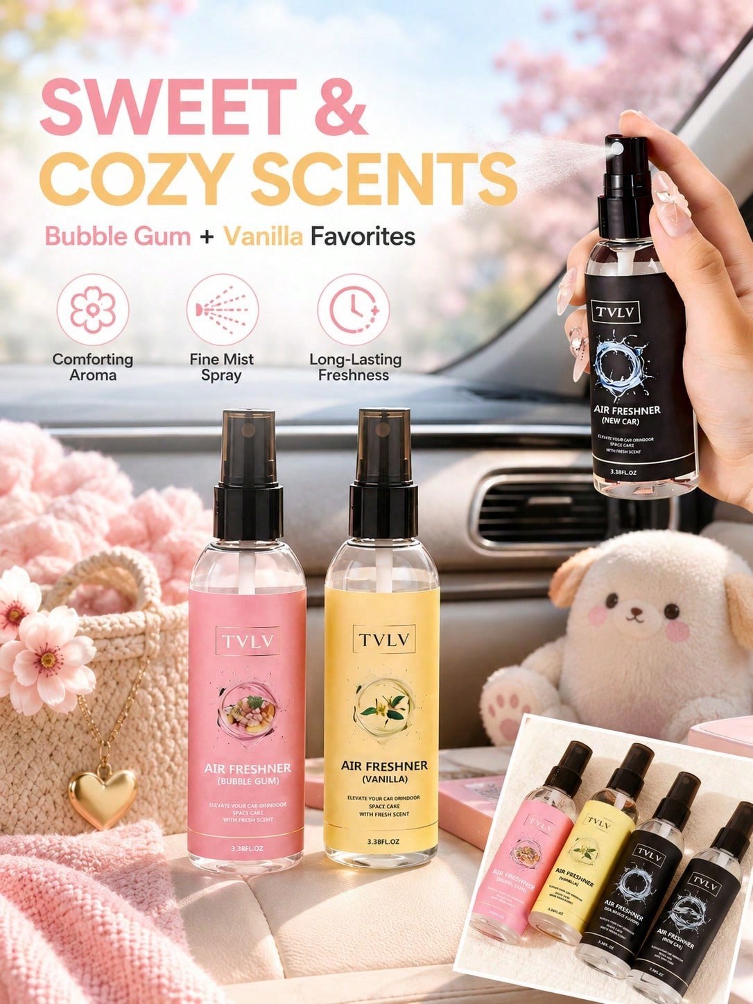 100ml Air Freshener Spray, Jasmine & Sea Breeze Scent, Long-Lasting Fragrance, Alcohol-Free Odor Eliminator, Essential Car Deodorizer, Cute Car Accessory For Women, Fashionable Car Decor, Suitable For