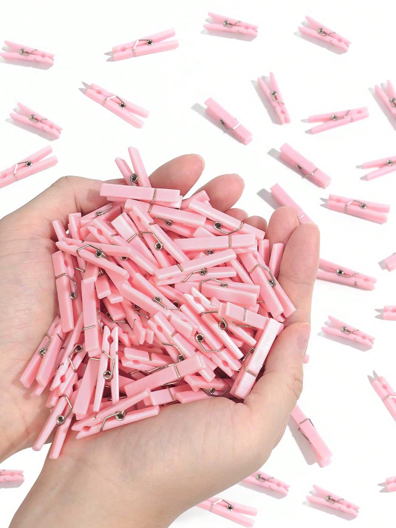 100pcs- 3.5cm Mini Size- Baby Shower Clothespins Pink Mini Clothespins 1.4 Inch (Approx 3.6cm) For Party Decorations, Gender Reveal Parties, Photo Clips (Pink)